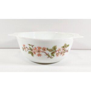 VTG Pyrex England Casserole Cherry Blossom White No Lid